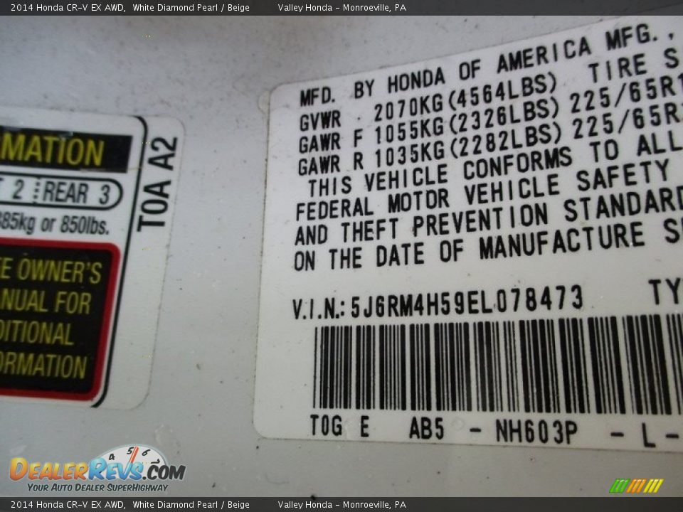 2014 Honda CR-V EX AWD White Diamond Pearl / Beige Photo #19