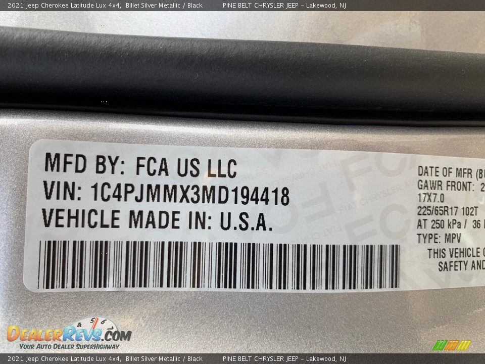 2021 Jeep Cherokee Latitude Lux 4x4 Billet Silver Metallic / Black Photo #14
