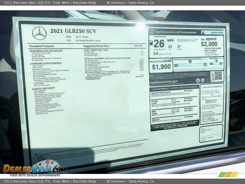 2021 Mercedes-Benz GLB 250 Window Sticker Photo #11