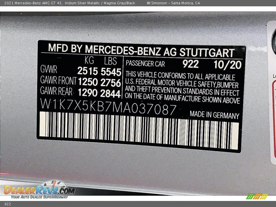 Mercedes-Benz Color Code 922 Iridium Silver Metallic