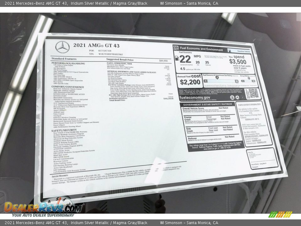 2021 Mercedes-Benz AMG GT 43 Window Sticker Photo #11