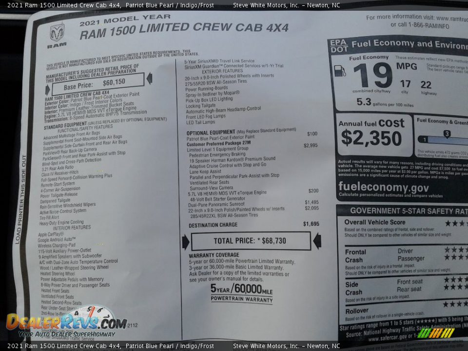 2021 Ram 1500 Limited Crew Cab 4x4 Window Sticker Photo #33