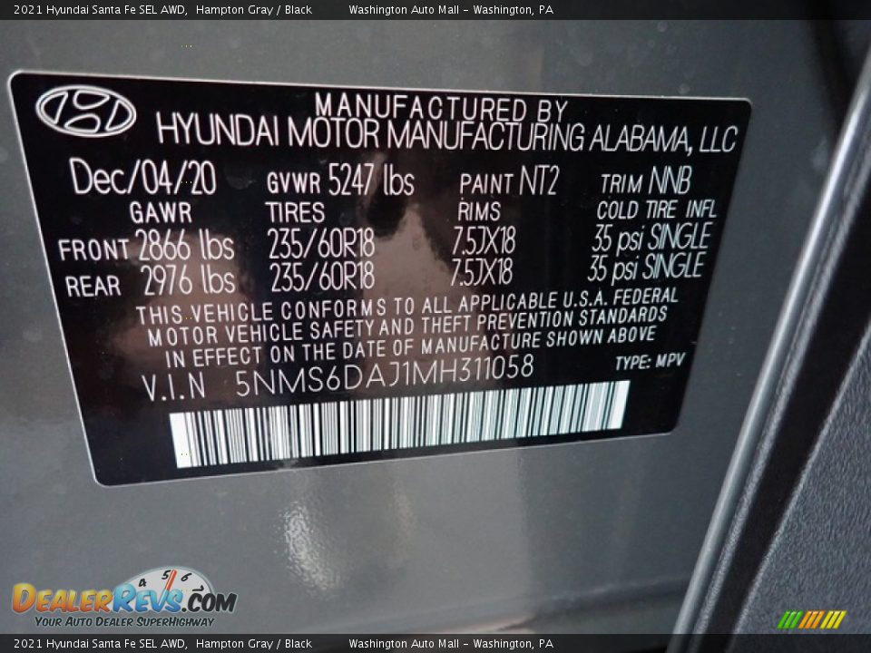 2021 Hyundai Santa Fe SEL AWD Hampton Gray / Black Photo #13