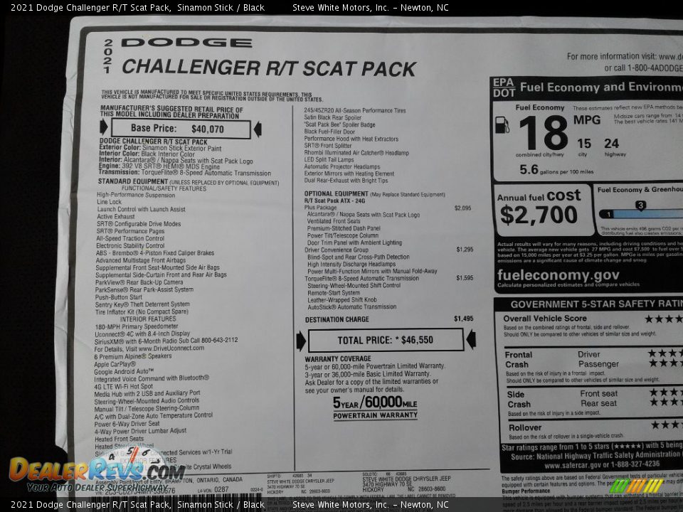 2021 Dodge Challenger R/T Scat Pack Sinamon Stick / Black Photo #26