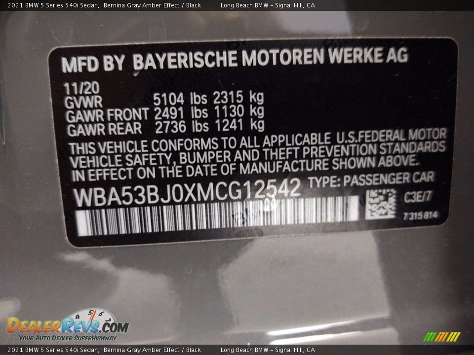 2021 BMW 5 Series 540i Sedan Bernina Gray Amber Effect / Black Photo #26