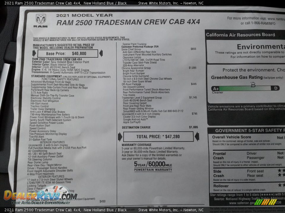 2021 Ram 2500 Tradesman Crew Cab 4x4 Window Sticker Photo #26