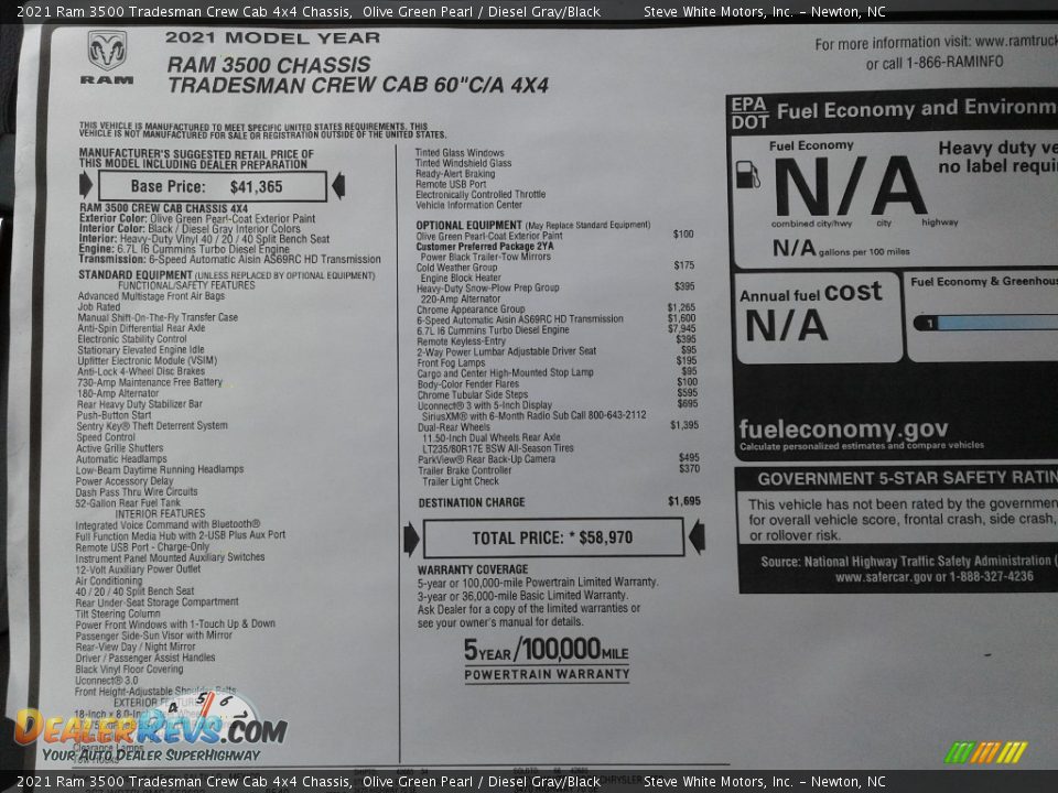 2021 Ram 3500 Tradesman Crew Cab 4x4 Chassis Window Sticker Photo #24
