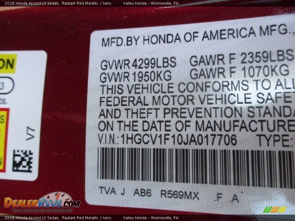 2018 Honda Accord LX Sedan Radiant Red Metallic / Ivory Photo #19