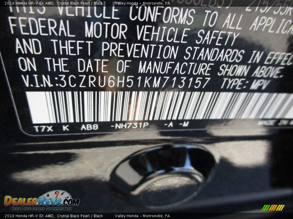 2019 Honda HR-V EX AWD Crystal Black Pearl / Black Photo #19