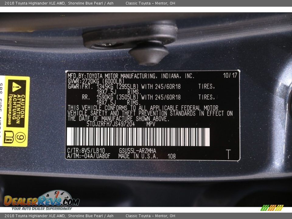2018 Toyota Highlander XLE AWD Shoreline Blue Pearl / Ash Photo #22