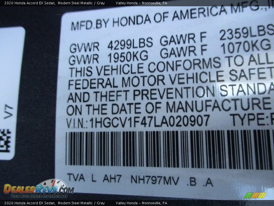 2020 Honda Accord EX Sedan Modern Steel Metallic / Gray Photo #19