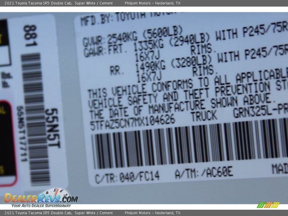 2021 Toyota Tacoma SR5 Double Cab Super White / Cement Photo #23