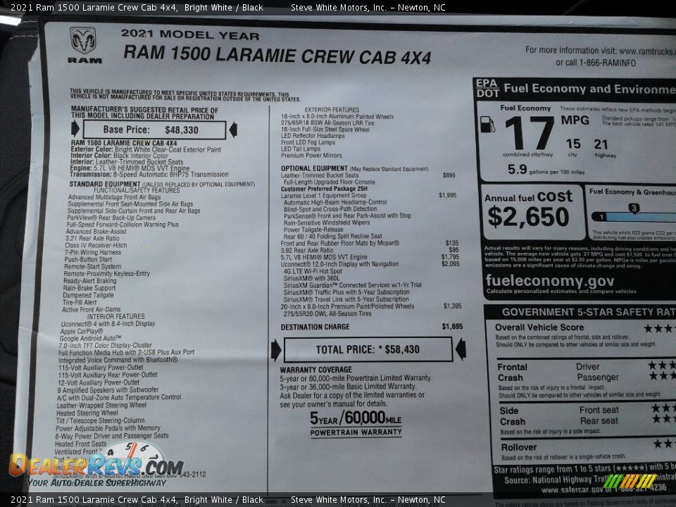 2021 Ram 1500 Laramie Crew Cab 4x4 Bright White / Black Photo #32