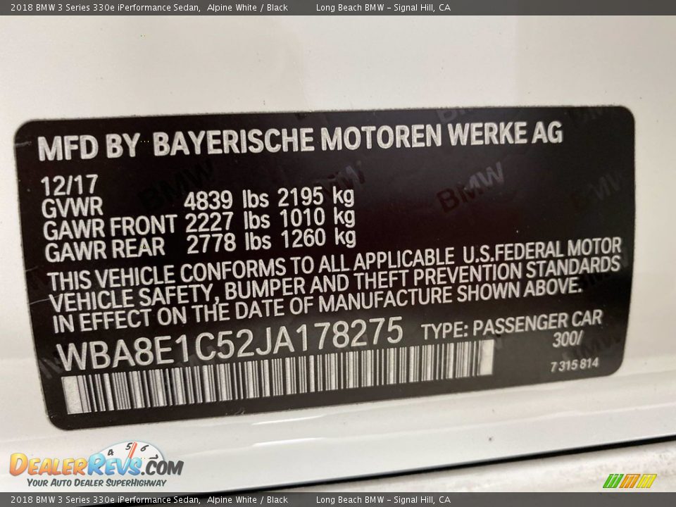 2018 BMW 3 Series 330e iPerformance Sedan Alpine White / Black Photo #36