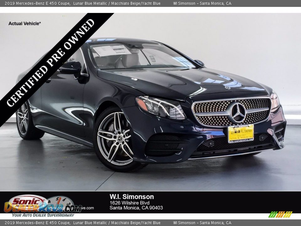 2019 Mercedes-Benz E 450 Coupe Lunar Blue Metallic / Macchiato Beige/Yacht Blue Photo #1
