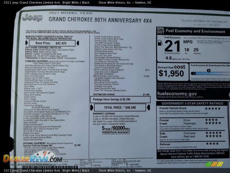 2021 Jeep Grand Cherokee Limited 4x4 Bright White / Black Photo #33