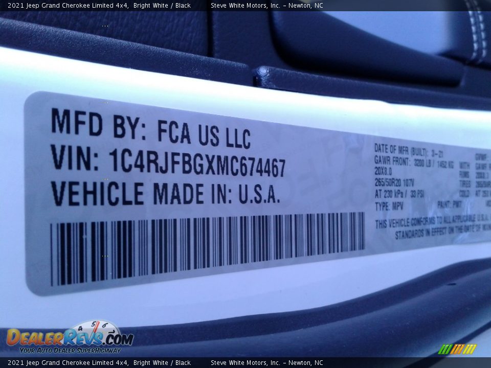2021 Jeep Grand Cherokee Limited 4x4 Bright White / Black Photo #35