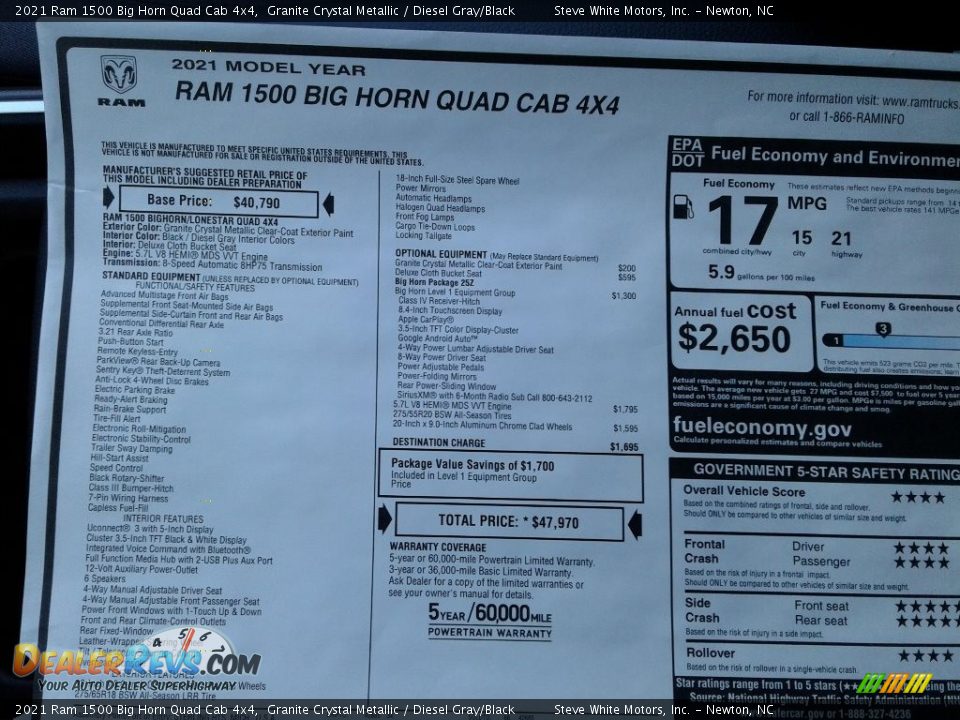 2021 Ram 1500 Big Horn Quad Cab 4x4 Granite Crystal Metallic / Diesel Gray/Black Photo #30