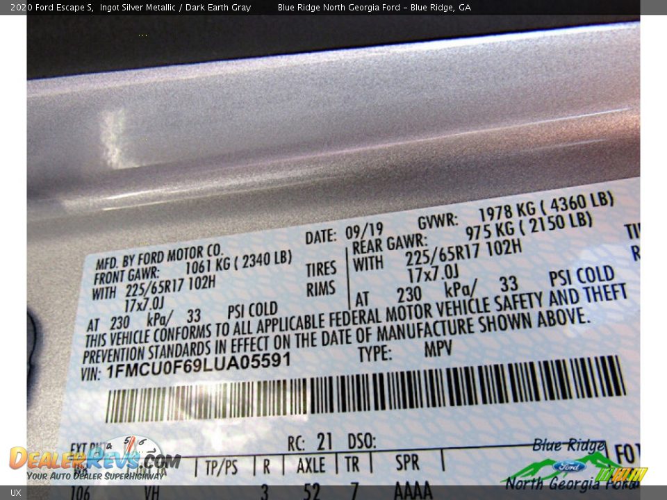 Ford Color Code UX Ingot Silver Metallic