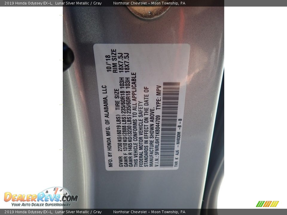 2019 Honda Odyssey EX-L Lunar Silver Metallic / Gray Photo #27