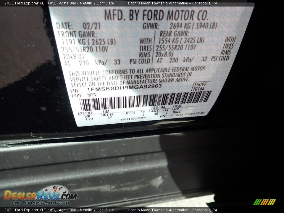 2021 Ford Explorer XLT 4WD Agate Black Metallic / Light Slate Photo #12