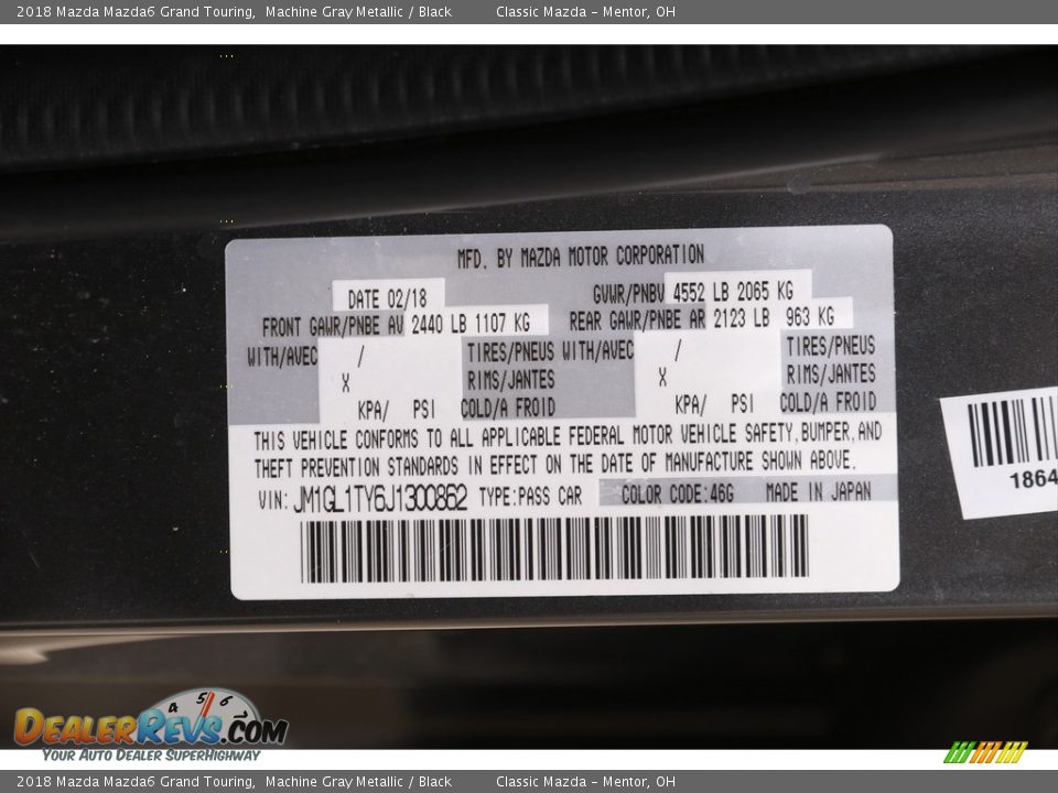 2018 Mazda Mazda6 Grand Touring Machine Gray Metallic / Black Photo #17