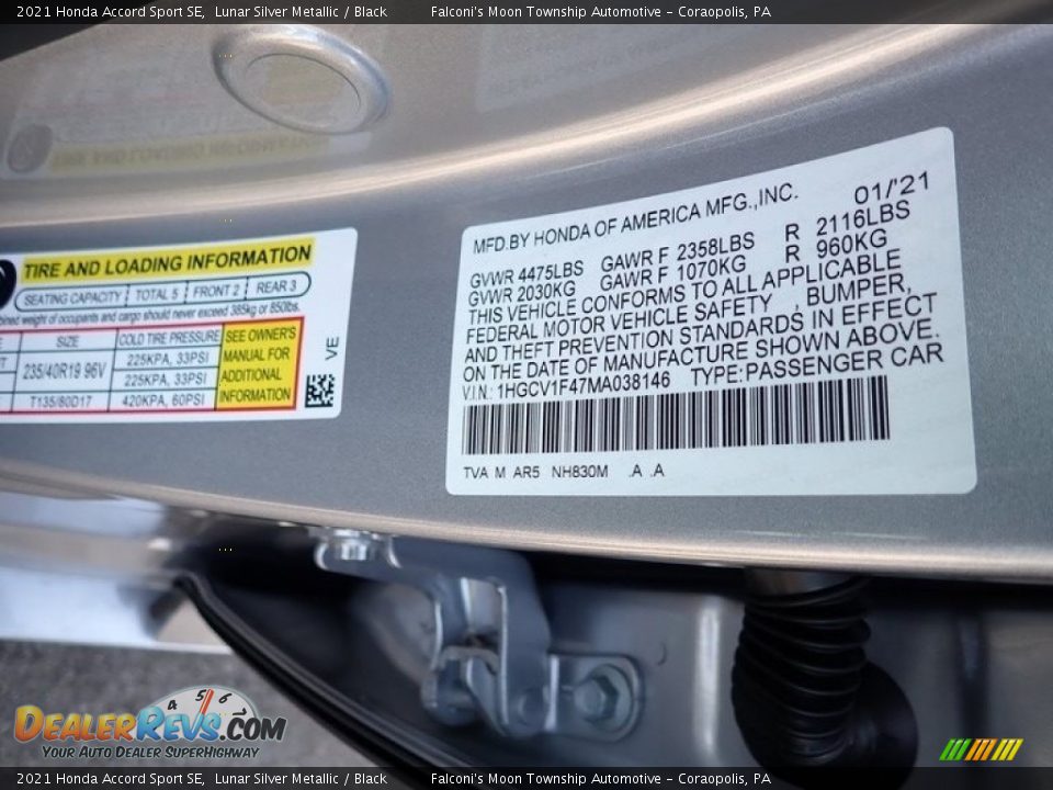 2021 Honda Accord Sport SE Lunar Silver Metallic / Black Photo #12