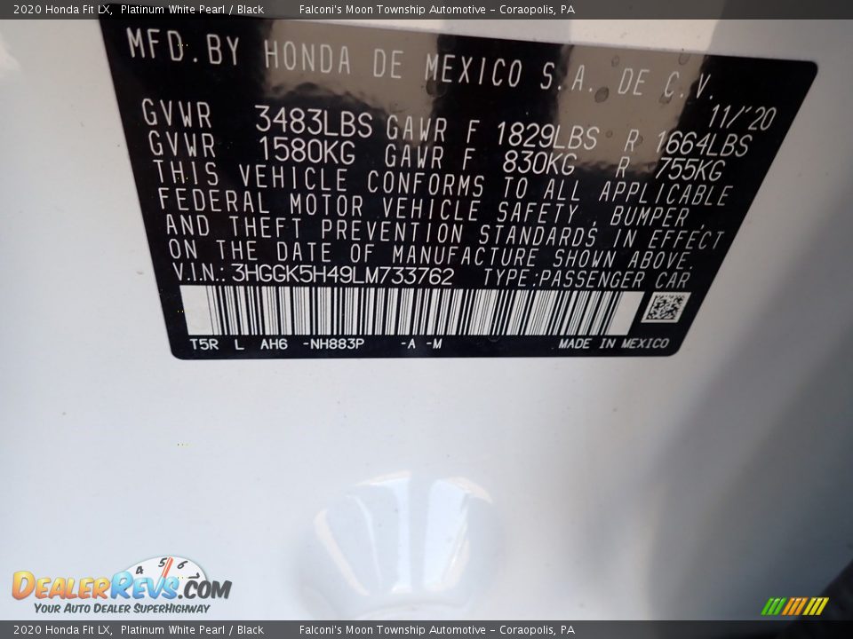 2020 Honda Fit LX Platinum White Pearl / Black Photo #13