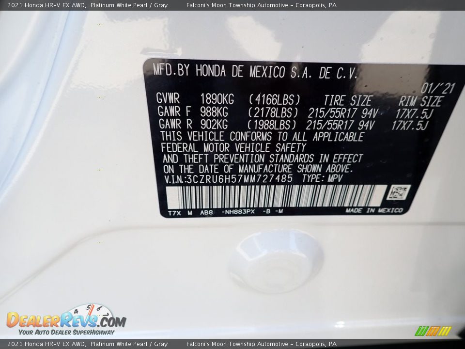 2021 Honda HR-V EX AWD Platinum White Pearl / Gray Photo #12