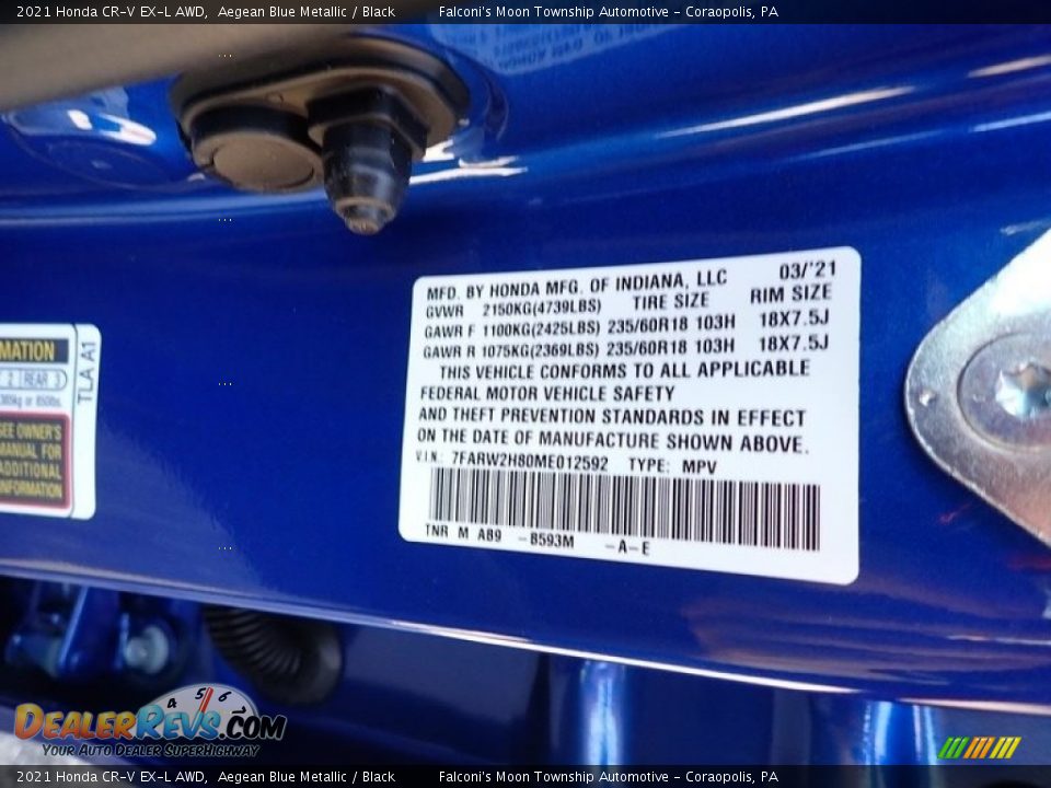2021 Honda CR-V EX-L AWD Aegean Blue Metallic / Black Photo #9