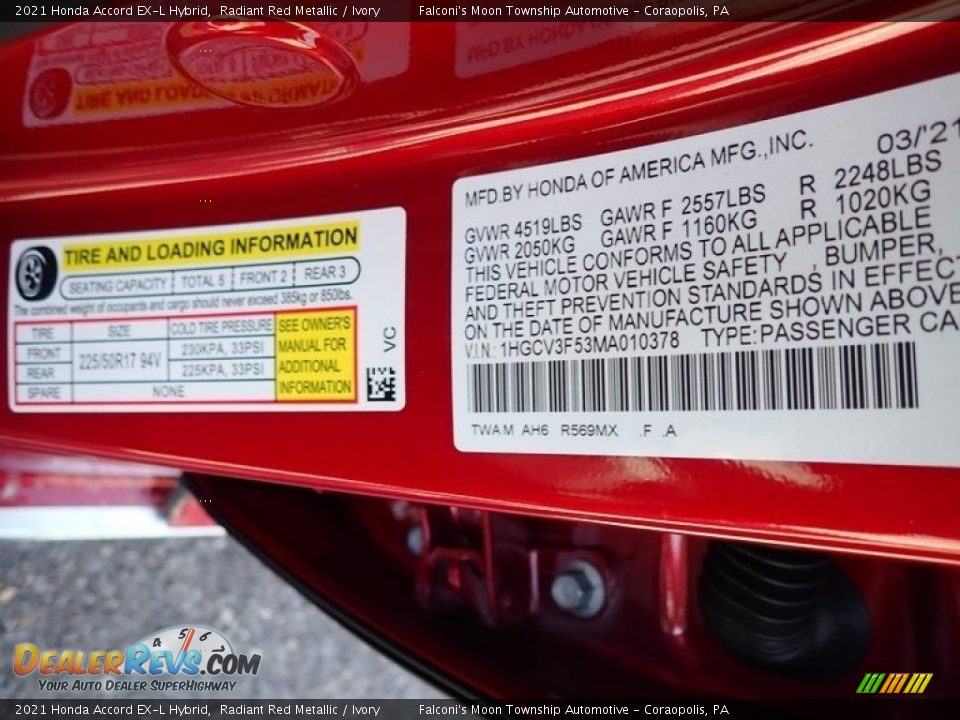 2021 Honda Accord EX-L Hybrid Radiant Red Metallic / Ivory Photo #12