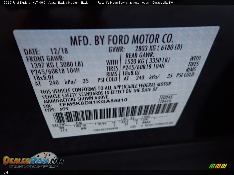 Ford Color Code UM Agate Black