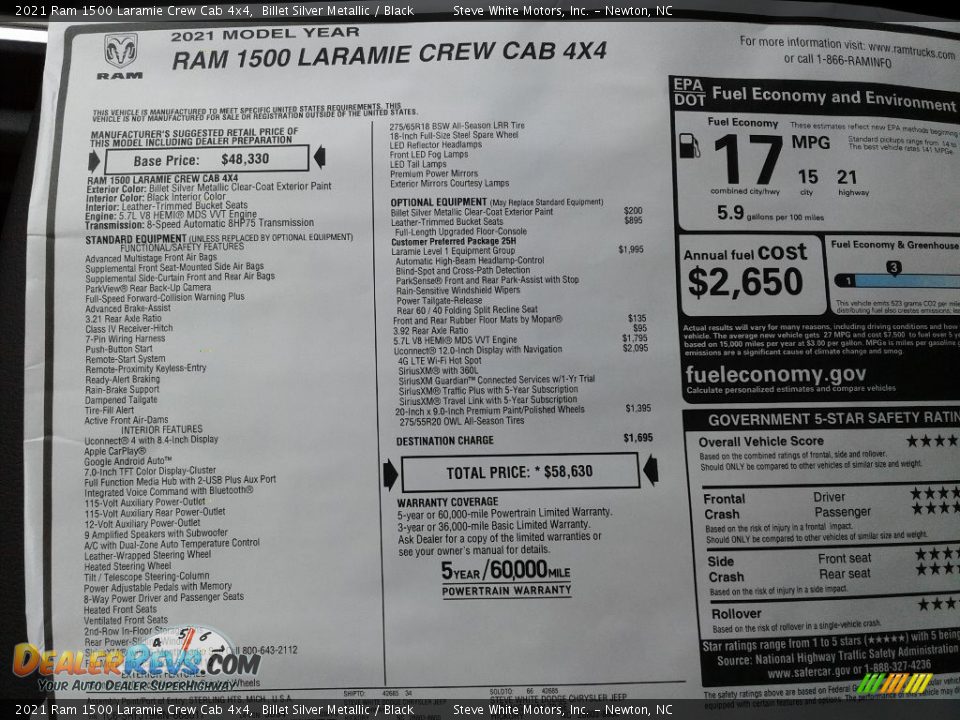 2021 Ram 1500 Laramie Crew Cab 4x4 Billet Silver Metallic / Black Photo #32