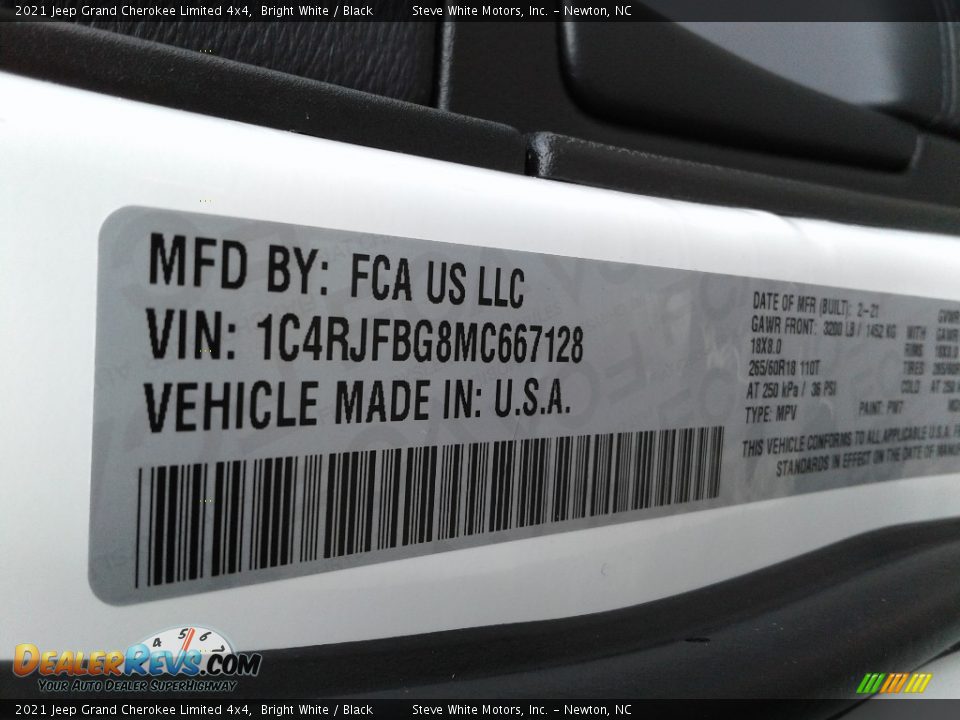 2021 Jeep Grand Cherokee Limited 4x4 Bright White / Black Photo #34