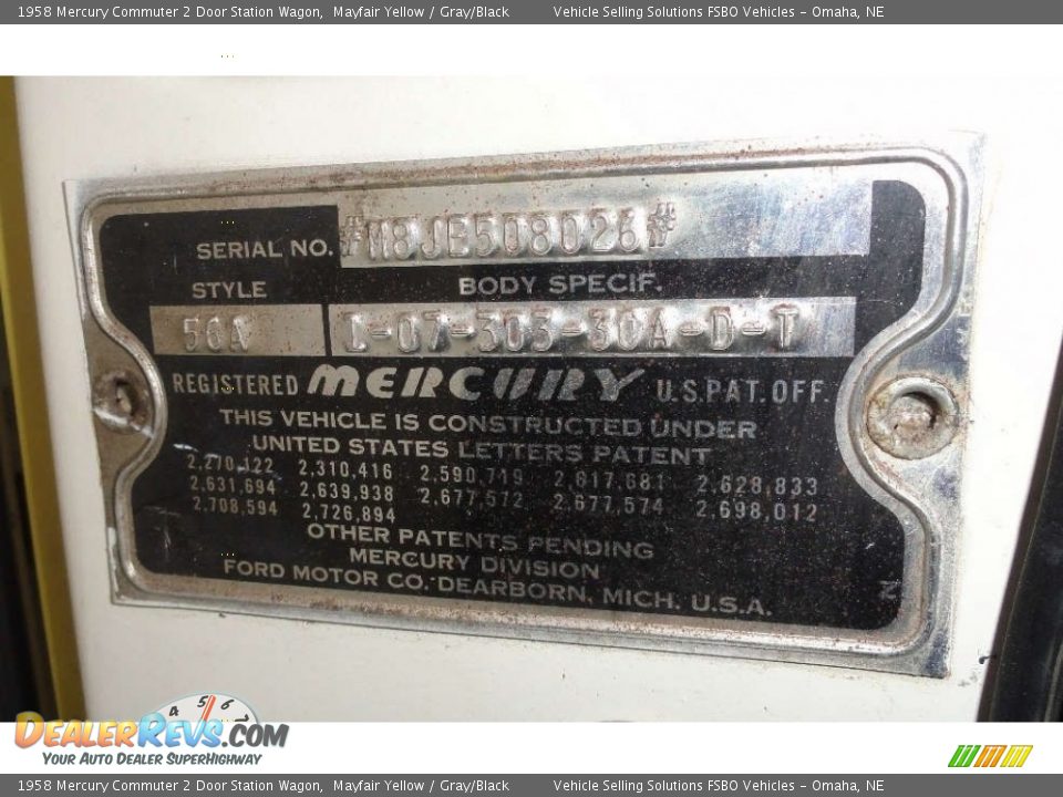 Info Tag of 1958 Mercury Commuter 2 Door Station Wagon Photo #21