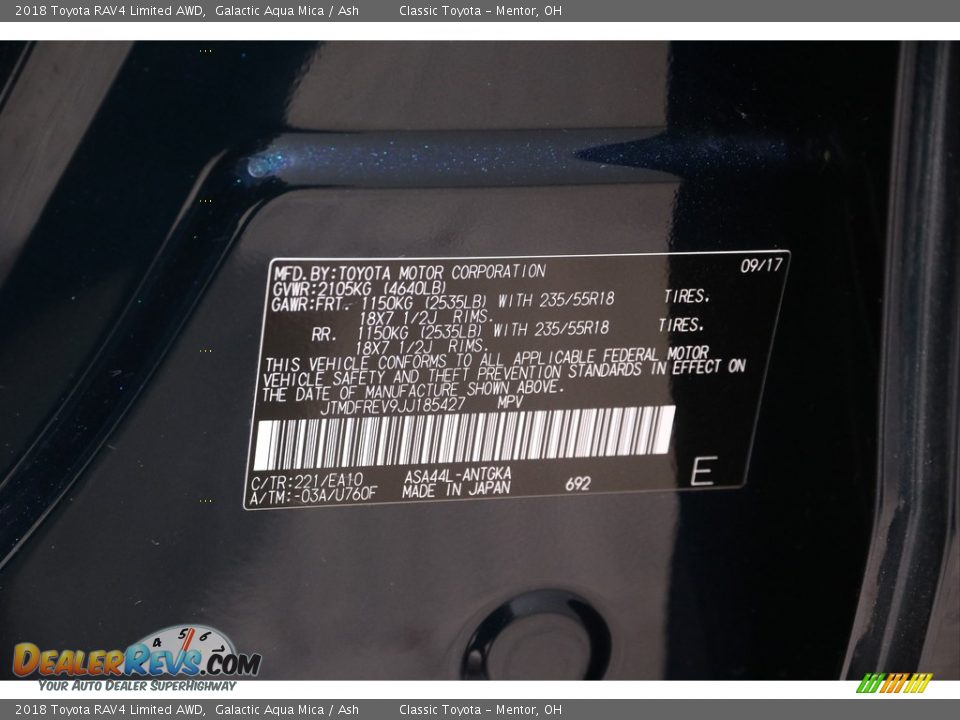 2018 Toyota RAV4 Limited AWD Galactic Aqua Mica / Ash Photo #20