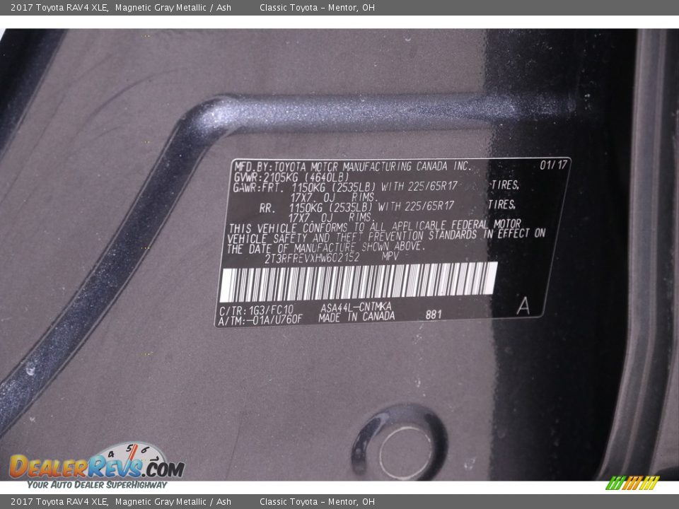 2017 Toyota RAV4 XLE Magnetic Gray Metallic / Ash Photo #20