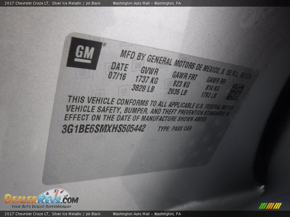 2017 Chevrolet Cruze LT Silver Ice Metallic / Jet Black Photo #26