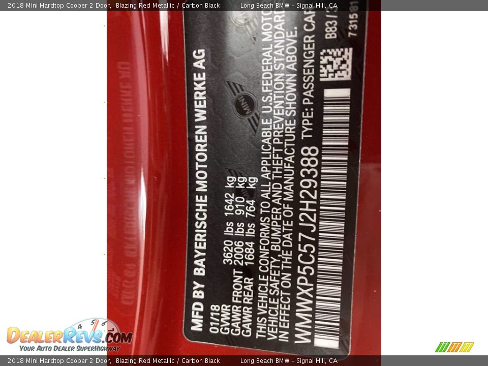 2018 Mini Hardtop Cooper 2 Door Blazing Red Metallic / Carbon Black Photo #36