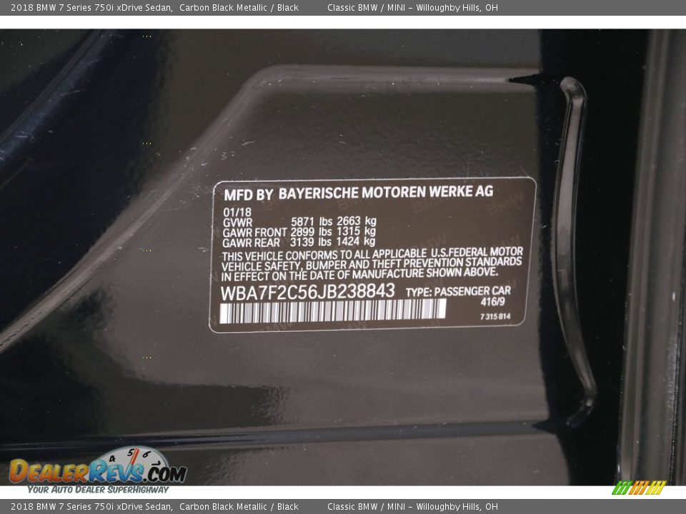 2018 BMW 7 Series 750i xDrive Sedan Carbon Black Metallic / Black Photo #28