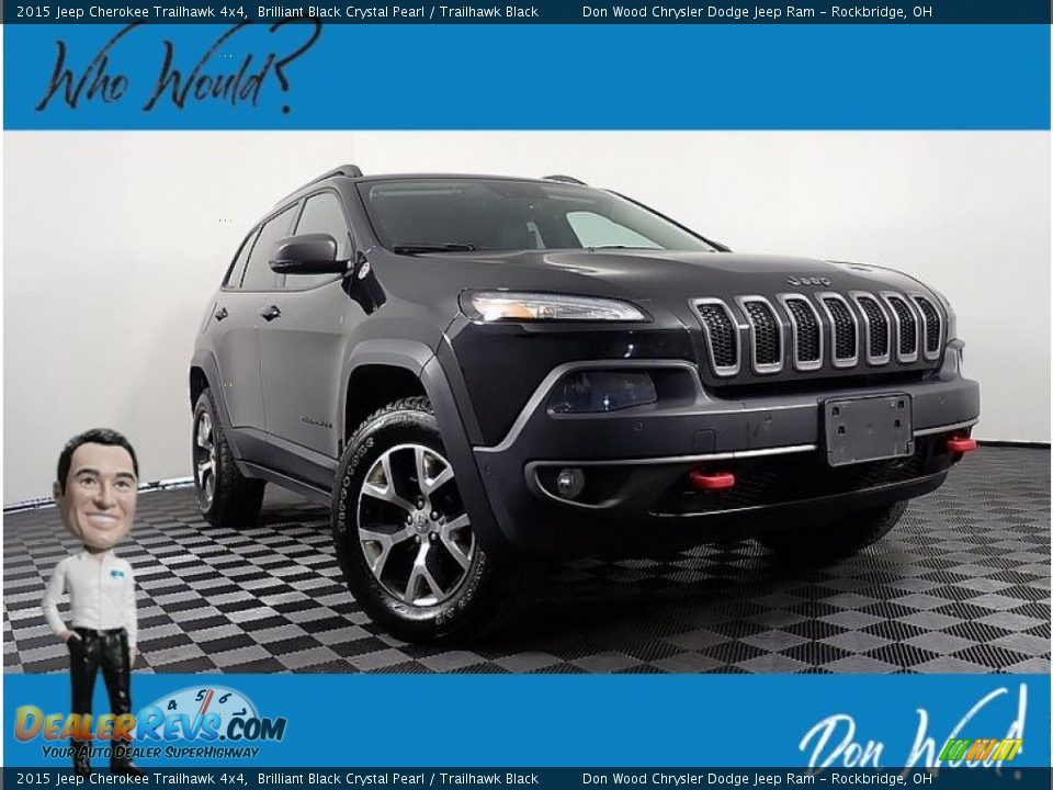2015 Jeep Cherokee Trailhawk 4x4 Brilliant Black Crystal Pearl / Trailhawk Black Photo #1