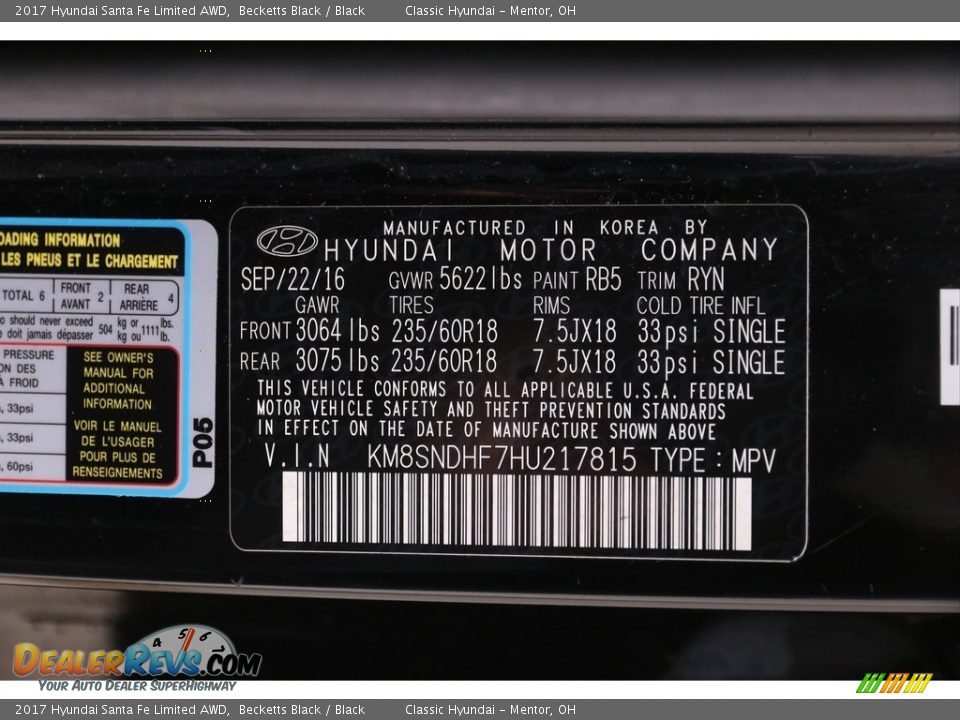 2017 Hyundai Santa Fe Limited AWD Becketts Black / Black Photo #21