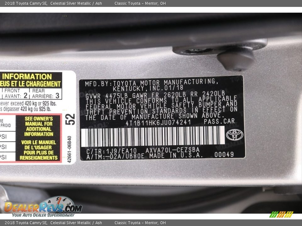 2018 Toyota Camry SE Celestial Silver Metallic / Ash Photo #19