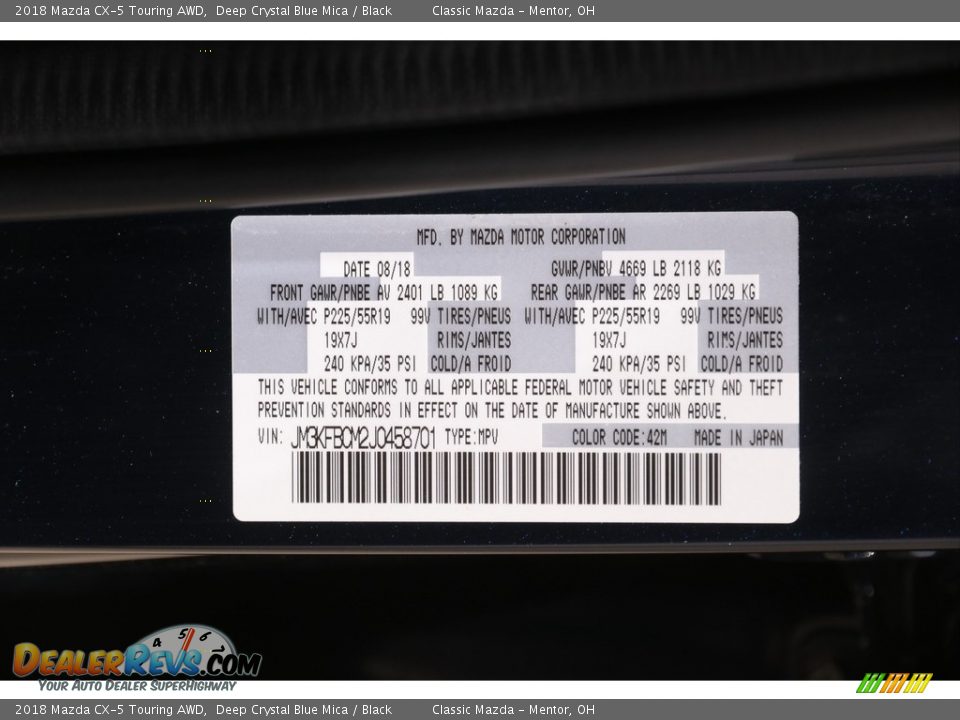 2018 Mazda CX-5 Touring AWD Deep Crystal Blue Mica / Black Photo #20