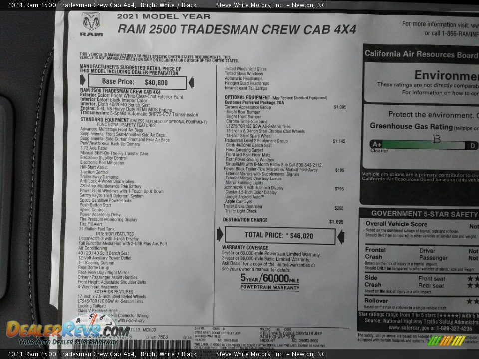 2021 Ram 2500 Tradesman Crew Cab 4x4 Bright White / Black Photo #26