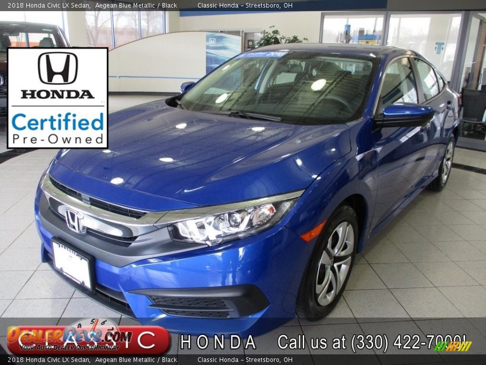 2018 Honda Civic LX Sedan Aegean Blue Metallic / Black Photo #1