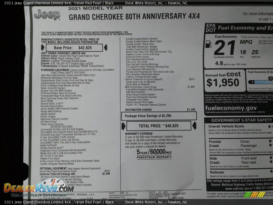 2021 Jeep Grand Cherokee Limited 4x4 Window Sticker Photo #34