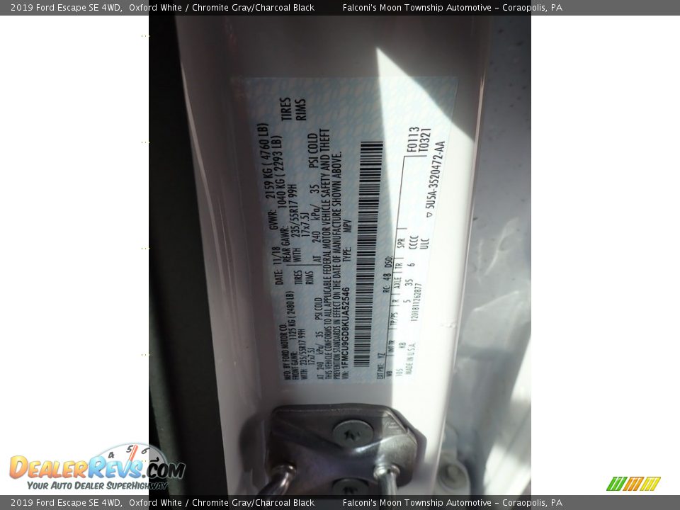 2019 Ford Escape SE 4WD Oxford White / Chromite Gray/Charcoal Black Photo #23