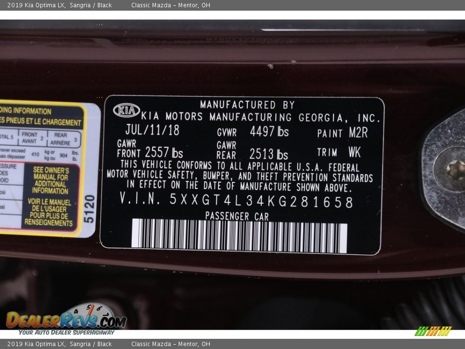 2019 Kia Optima LX Sangria / Black Photo #20