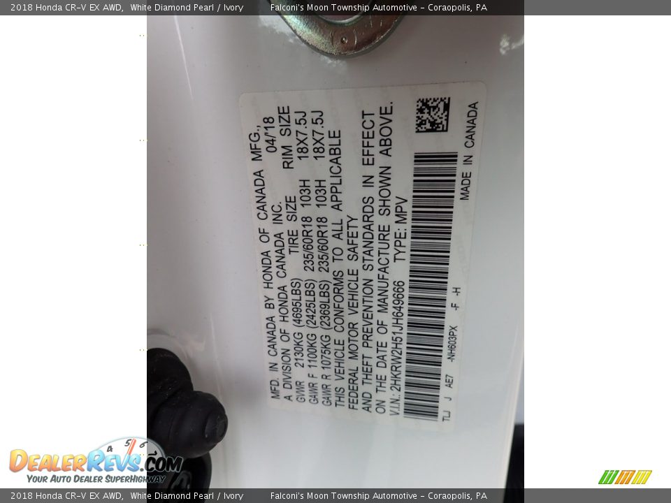 2018 Honda CR-V EX AWD White Diamond Pearl / Ivory Photo #23